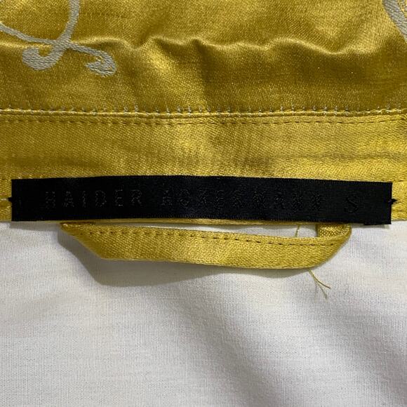 HAIDER ACKERMANN Size S Gold White Jacquard Linen Silk Layered Long Sleeve Shirt - Picture 13 of 14